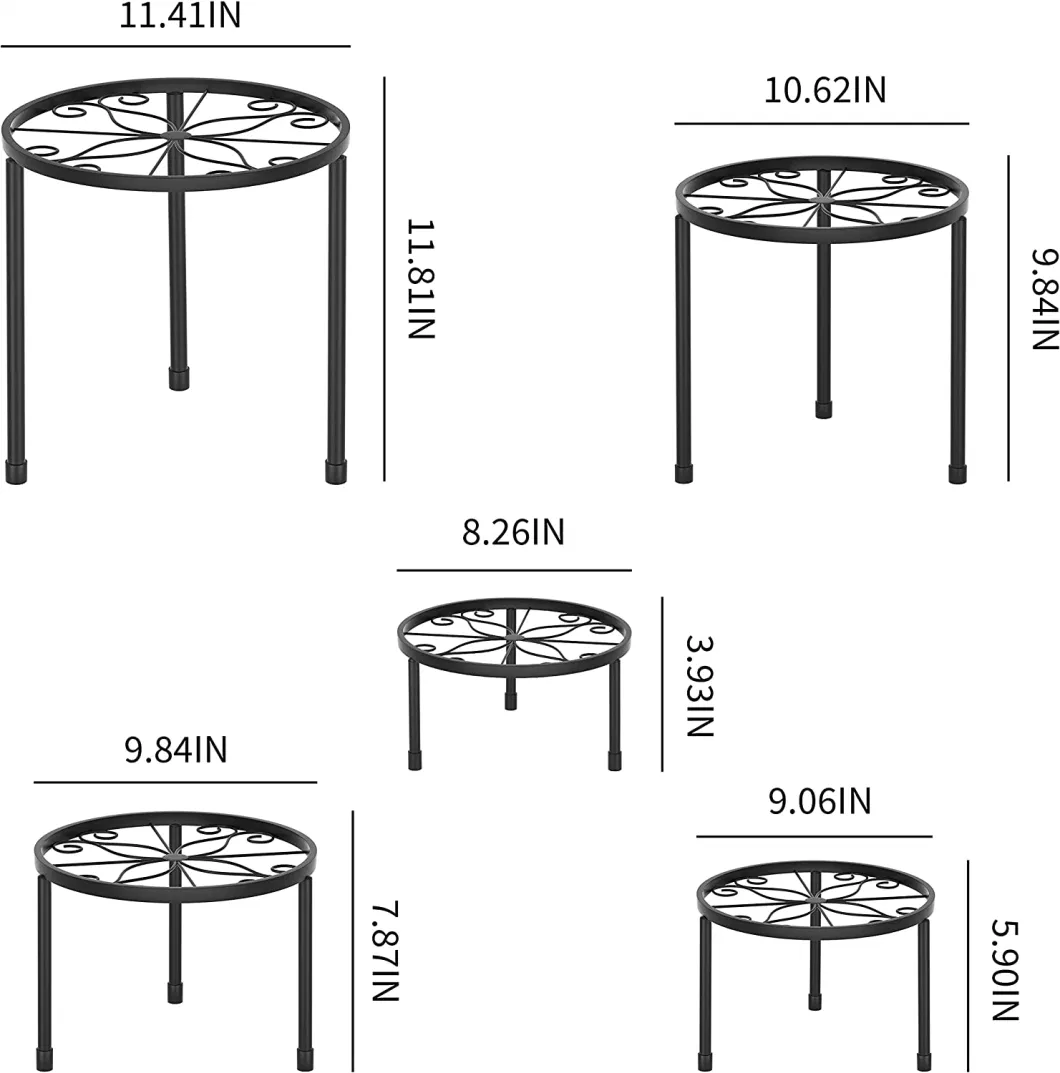 5 Pieces Black Metal Iron Round Outdoor Balcony Flower Pot Stand