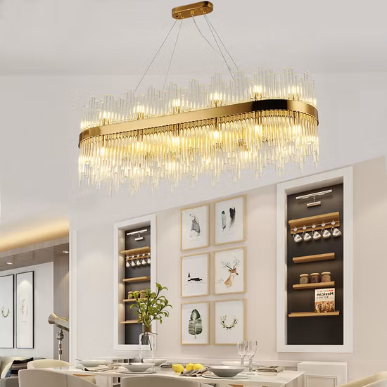 Luxury Modern Home Decorative Pendant Light Gold Rectangle Crystal Chandeliers (WH